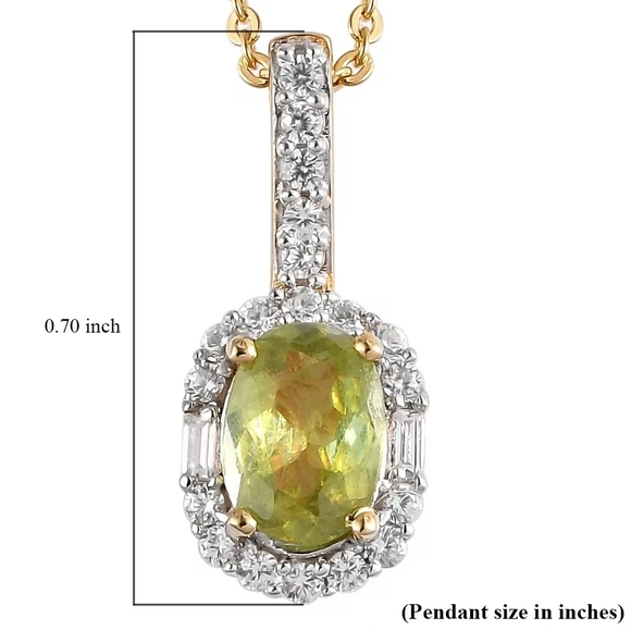 Premium Sava Sphene & White Zircon Halo Pendant On 20" Necklace - Picture 10 of 10